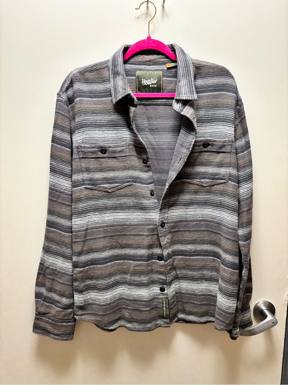 Howler Brothers Striped Button-Up Shirt Jacket in Gray and Brown